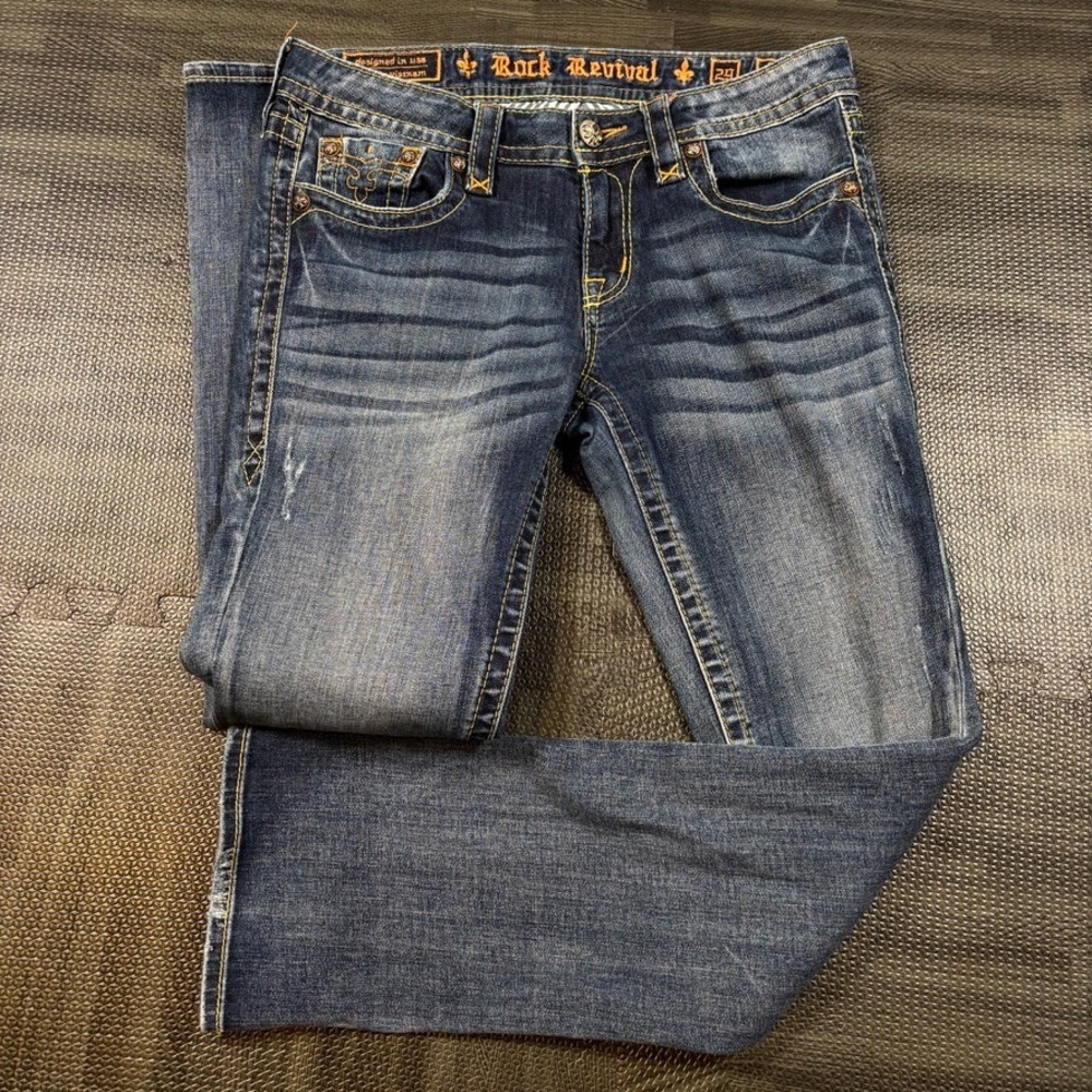 Rock Revival Jeans Womens 29 (fits 32x31) Blue Jessica Straight Faded Low Rise